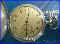 Antique Pocket Watch Zenith Silver 800 Mechanical Cover Case 3-lid Rare Old 20th