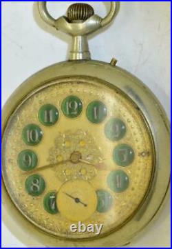 Antique Railroad Oversize Pocket Watch-Fancy Dial-Enamel Numbers-Chased Case