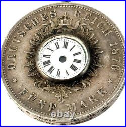 Antique Rare Silver Pocket Watch Case Deutsches Reich Funf Mark Coin 1876