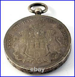 Antique Rare Silver Pocket Watch Case Deutsches Reich Funf Mark Coin 1876