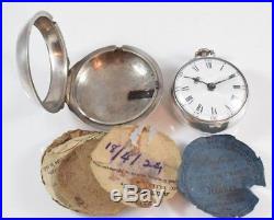 Antique Silver Verge Fusee Pair Cased Pocket Watch J. Johnson, Halesworth c. 1771