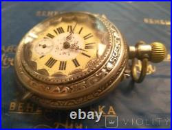 Antique Silver Watch Swiss Pocket Case Mechanical Cylinder Dial Engraved Jewels