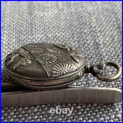 Antique Sterling Silver Birds Case Pocket Watch 35.7mm for Parts / Repair