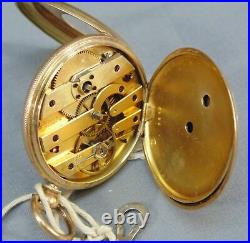 Antique Thomas Russell & Son Geneve 14kt Gold Pocket Watch Half Hunter Case