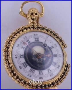 Antique Verge Fusee Pocket Watch Gilt Silver Case-46 Skulls-SATOR Magic Formula