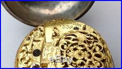 Antique Verge Fusee champleve dial Silver Pair Cased Pocket Watch -Working