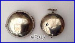 Antique Verge Fusee champleve dial Silver Pair Cased Pocket Watch -Working