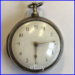 Antique Verge Solid Silver Pair Case Pocket Watch John Dunvile St Ives 1826