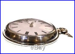 Antique Very Large 1840 Pair Cased Silver Fusee Verge Pocket Watch. Serviced