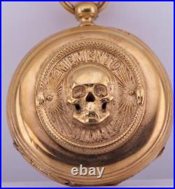 Antique Victorian Doctor's Pocket Watch Gilt Silver Skull Case Memento Mori
