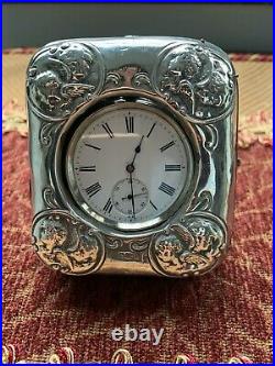 Antique Victorian Sterling Silver Pocket Watch Holder / Case + Pocket Watch