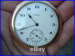 Antique Vintage Elgin Size 16 Gold Gf Pocket Watch Ornate Minty Case. Works