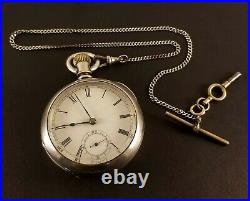 Antique Waltham Broadway Pocket Watch Key Wind Key Set Coin Silver Case