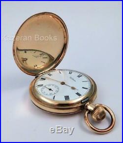 Antique Waltham Giant Gold Plate Full Hunter Case Fob Pocket Watch Working 1913