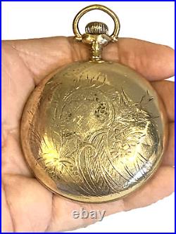 Antique Waltham Open Pocket WatchFahys Montaak Gold Fill Case-Etched Bird Motif