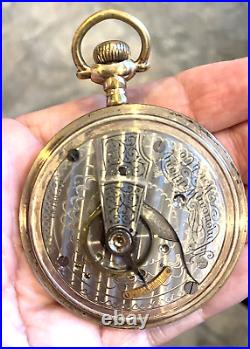 Antique Waltham Open Pocket WatchFahys Montaak Gold Fill Case-Etched Bird Motif