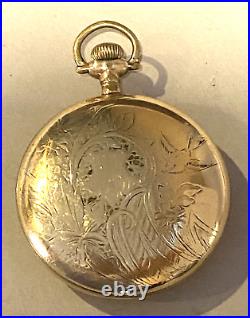 Antique Waltham Open Pocket WatchFahys Montaak Gold Fill Case-Etched Bird Motif