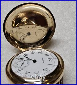 Antique Waltham Pocket Watch Gold Filled Case Chain With 14k Chain Slide