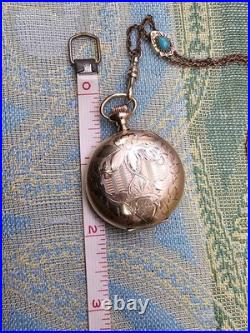Antique Waltham Pocket Watch Gold Filled Case Chain With 14k Chain Slide