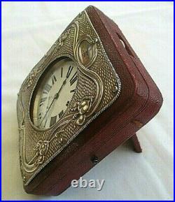 Antique Working Goliath Pocket Watch In A Solid Silver Art Nouveau Travel Case