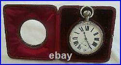 Antique Working Goliath Pocket Watch In A Solid Silver Art Nouveau Travel Case