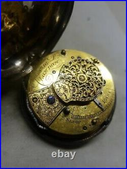 Antique solid silver fusee VERGE pair cased Dn. LONDON pocket watch 1828 re1481
