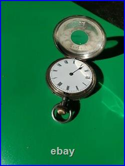 Antique sterling pocket watch case hunter blue numerals d. F & c