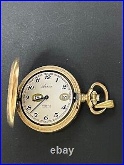 Arnex Pocket Watch 17 J Incabloc Arabic Numerals Day/ Date 10 Mcr Wind Up Unique