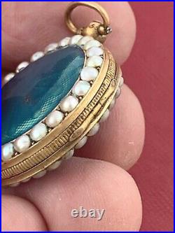 BEAUTIFUL 1800's FRENCH FUZEE KEY WIND LADIES ENAMELED WITH PEARLS GOLD CASE