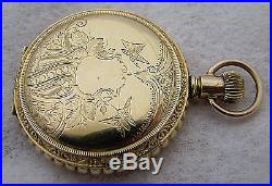 Beautiful Antique 6s Elgin Gold Filled Hunter Case Fancy Dial Pocket Watch