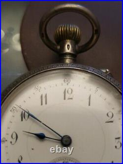 Beautiful 1800's Swiss 935 Silver Case Pocket Watch Engraved Back