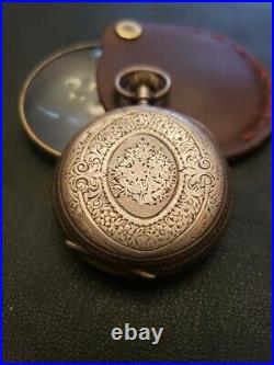 Beautiful 1800's Swiss 935 Silver Case Pocket Watch Engraved Back