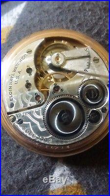 Beautiful 1928 17 Jewel 16 Size Elgin Pocket Watch. Art Deco Case RR Time