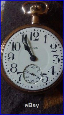 Beautiful 1928 17 Jewel 16 Size Elgin Pocket Watch. Art Deco Case RR Time
