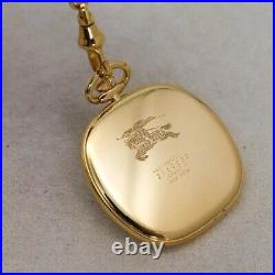 Burberry Pocket Watch Check Case Chain Good Condition Working Antique JAPAN JP