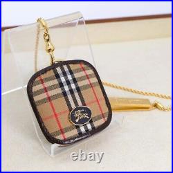 Burberry Pocket Watch Check Case Chain Good Condition Working Antique JAPAN JP