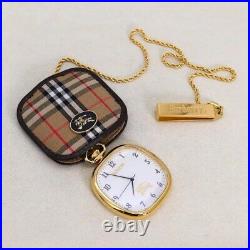 Burberry Pocket Watch Check Case Chain Good Condition Working Antique JAPAN JP