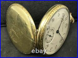 Burlington Watch Co. Pocket Watch 14K Gold Filed Strata Case 21j, Double Roller