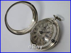 C1720 Duchene London. Silver Pair Cased Verge Fusee Champleve Dial Pocket Watch