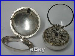 C1720 Duchene London. Silver Pair Cased Verge Fusee Champleve Dial Pocket Watch