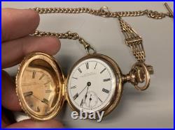 C1894 Waltham Pocket WATCH KEYSTONE Fancy Bird CASE 16s GOLD FILLED With Fob