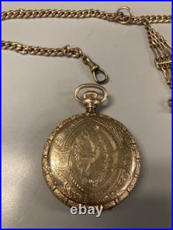 C1894 Waltham Pocket WATCH KEYSTONE Fancy Bird CASE 16s GOLD FILLED With Fob