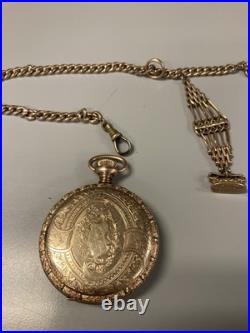 C1894 Waltham Pocket WATCH KEYSTONE Fancy Bird CASE 16s GOLD FILLED With Fob