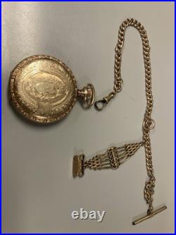 C1894 Waltham Pocket WATCH KEYSTONE Fancy Bird CASE 16s GOLD FILLED With Fob