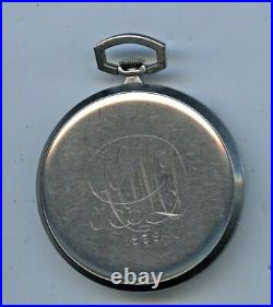 C1930's Movado Swiss Pocket Watch Nickel Case Initials 1939 Works Military Use
