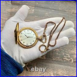 CITIZEN vintage pocket watch gold chain hunter case manual winding works Japan