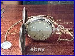 C. 1901 ANTIQUE HUNTER CASE POCKET WATCH Chain & Sterling Silver Fob KEEPING TIME