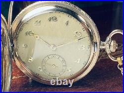 C. 1901 ANTIQUE HUNTER CASE POCKET WATCH Chain & Sterling Silver Fob KEEPING TIME