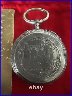 Case Pocket Watch Silver 800 Solid Locomotive Ligne Droite Vintage