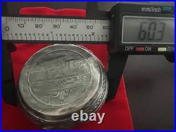 Case Pocket Watch Silver 800 Solid Locomotive Ligne Droite Vintage